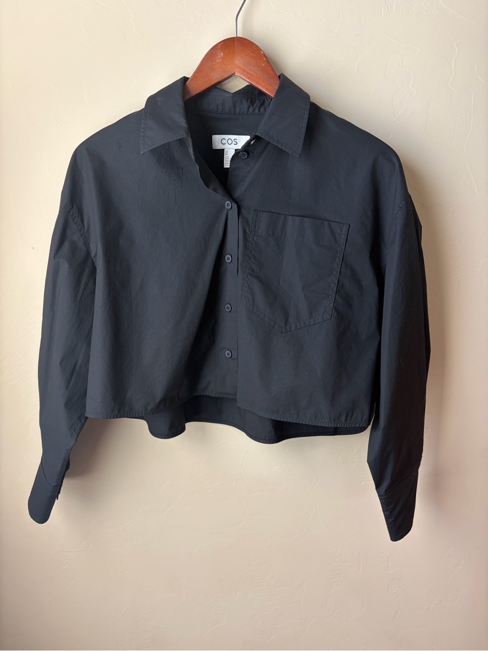COS Cropped Black Button-Front Minimalist Boxy Shirt size 6 Preppy Academia